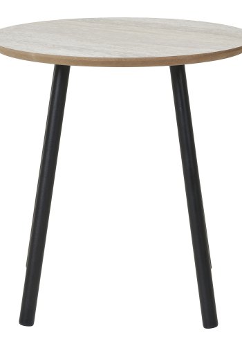 HOUSE NORDIC Aalst sidebord, rund - beige MDF med travertin look og sort stl (40)