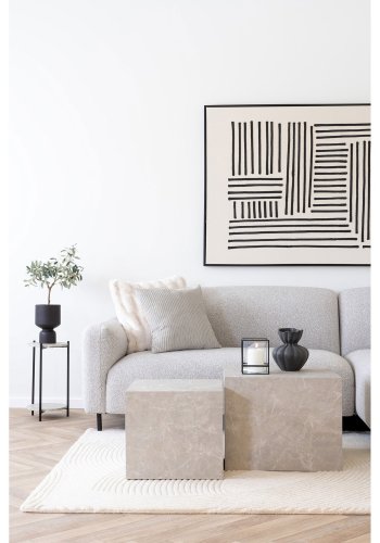 HOUSE NORDIC Leuven sidebord, m. 1 hylde, rund - beige MDF med travertin look og sort stl (27)