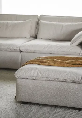 ROWICO Rawlins fodskammel, kvadratisk - beige stof (91x91)