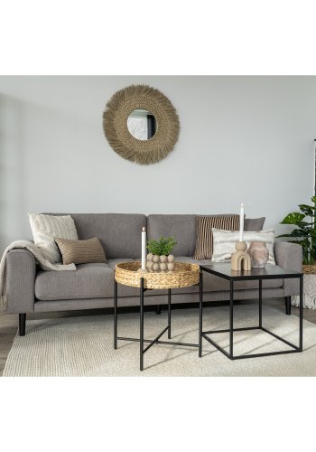 HOUSE NORDIC Naro hjrnebord, rund - natur vandhyacinth og sort metal (50)