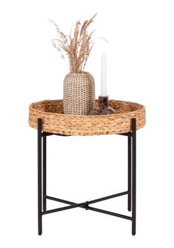 HOUSE NORDIC Naro hjrnebord, rund - natur vandhyacinth og sort metal (50)
