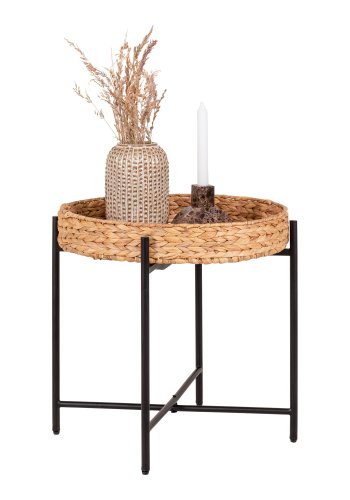 HOUSE NORDIC Naro hjrnebord, rund - natur vandhyacinth og sort metal (50)