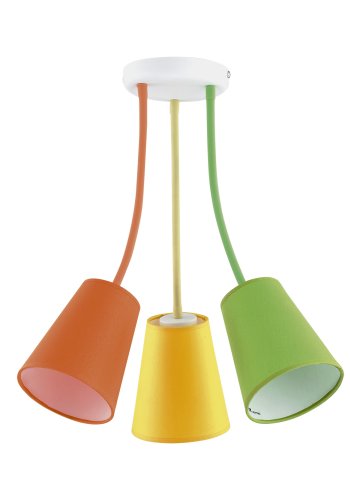 TK Trdfarve loftlampe, m. 3 skrme - multifarvet stof og hvid metal