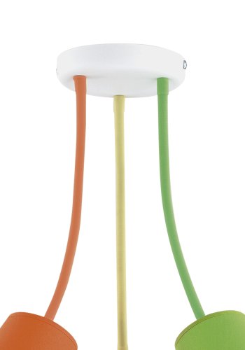 TK Trdfarve loftlampe, m. 3 skrme - multifarvet stof og hvid metal