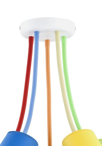 TK Trdfarve loftlampe, m. 5 skrme - multifarvet stof og hvid metal