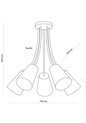 TK Trdfarve loftlampe, m. 5 skrme - multifarvet stof og hvid metal