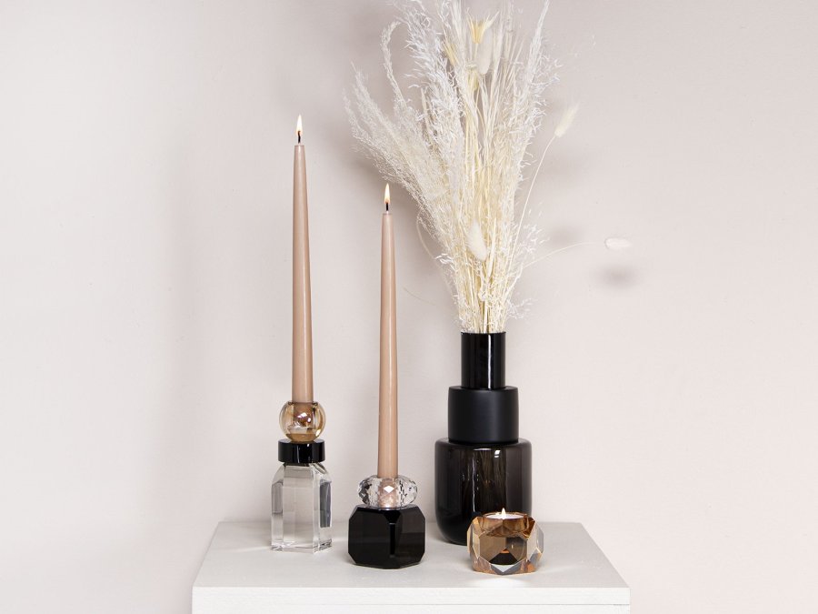 HOUSE OF SANDER Daisy lysestage - sort og klar glas