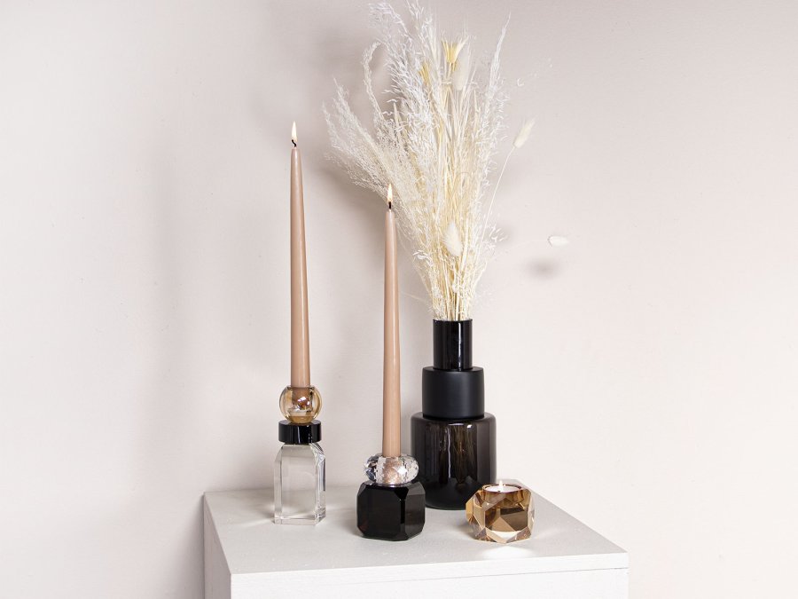 HOUSE OF SANDER Daisy lysestage - sort og klar glas