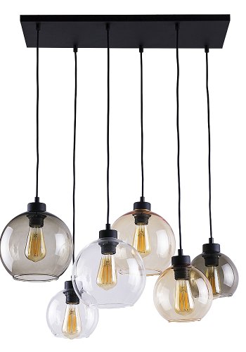 TK Cubus loftlampe, m. 6 skrme - gennemsigtig glas og sort metal