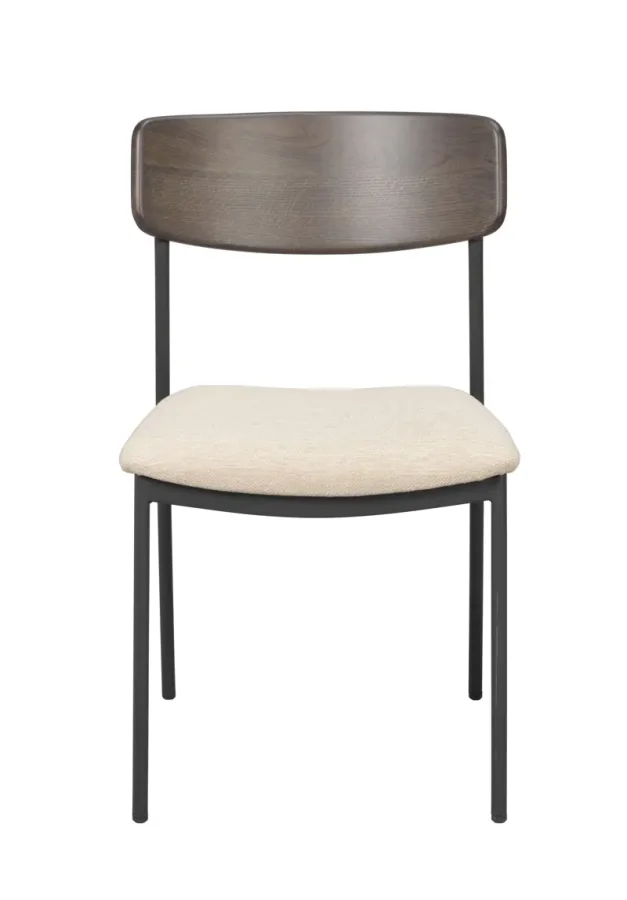 ROWICO Maymont spisebordsstol, stabelbar - lys beige stof, brun eg og sort metal