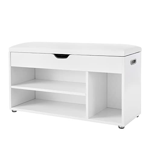 VASAGLE bnk, m. hvid hynde og 4 rum til sko - hvid spnplade (80x30)