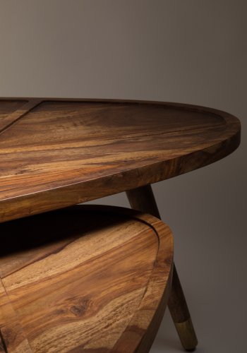 DUTCHBONE Sham sofabord, oval - brun sheesham tr og messing stl (st med 2)