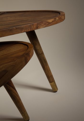 DUTCHBONE Sham sofabord, oval - brun sheesham tr og messing stl (st med 2)