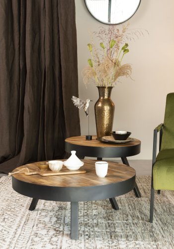 WHITE LABEL LIVING Suri sofabord, Large, rund - natur teaktr og metal (74)