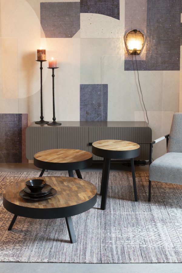 WHITE LABEL LIVING Suri sofabord, Large, rund - natur teaktr og metal (74)