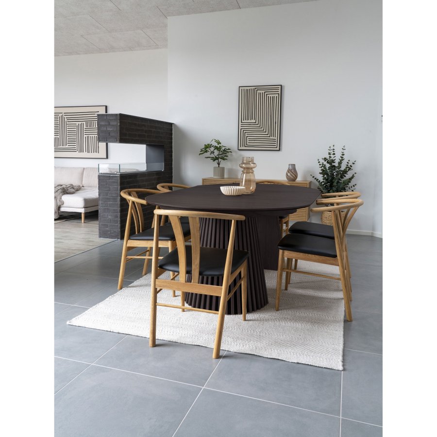 HOUSE NORDIC  Osaka Spisebord - Spisebord, egefiner, sort, inkl. to tillgsplader<br>120x120-160-200x75 cm