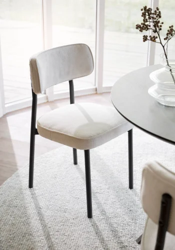 ROWICO Paisley spisebordsstol - lys beige RPET stof og sort metal