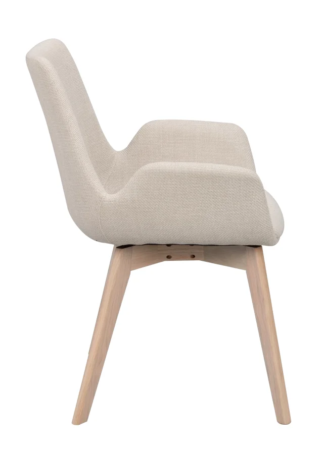 ROWICO Drimsdale lnestol, m. armln - beige polyester og hvidpigmenteret eg