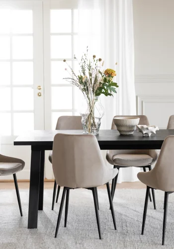 ROWICO Winnipeg spisebord, m. udtrk - sort egefinér og sort metal (200x100)