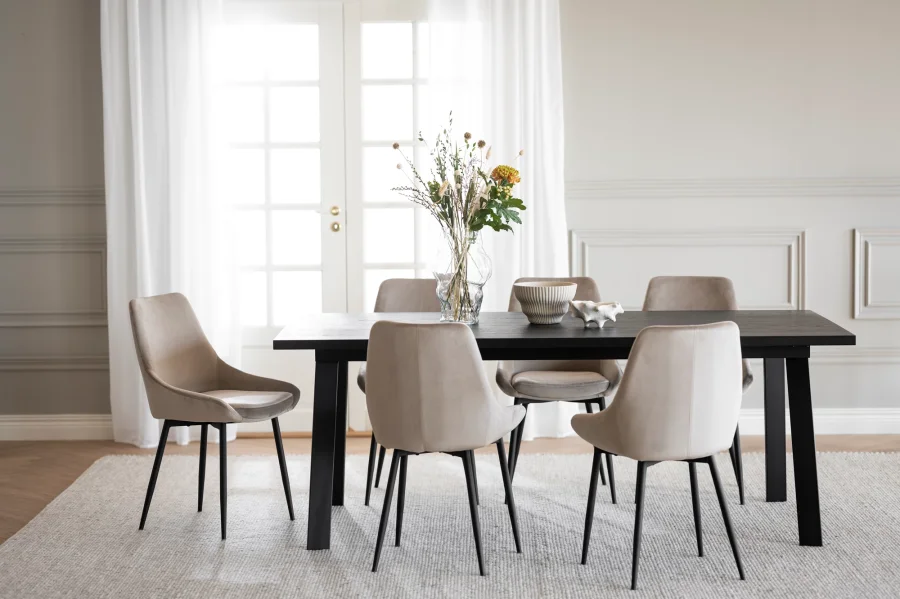 ROWICO Winnipeg spisebord, m. udtrk - sort egefinér og sort metal (200x100)