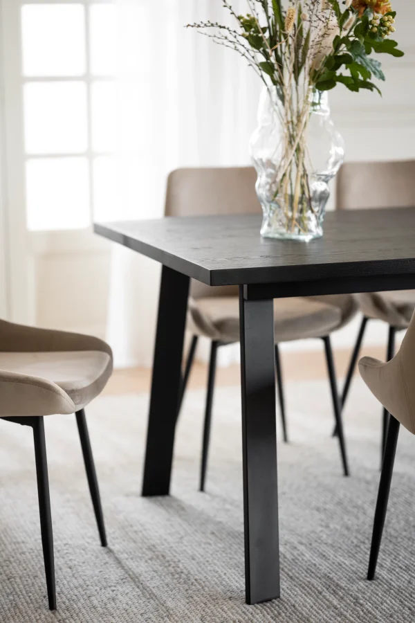 ROWICO Winnipeg spisebord, m. udtrk - sort egefinér og sort metal (200x100)