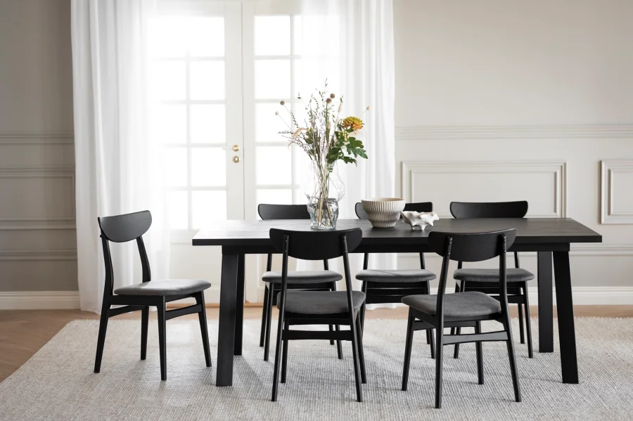 ROWICO Winnipeg spisebord, m. udtrk - sort egefinér og sort metal (200x100)