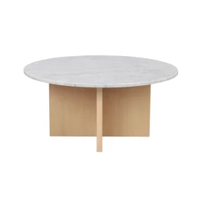 ROWICO Brooksville sofabord, rund - hvid marmor og hvidpigmenteret egefinér (90)