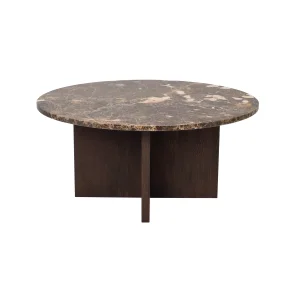 ROWICO Brooksville sofabord, rund - brun marmor og brun egefinér (90)