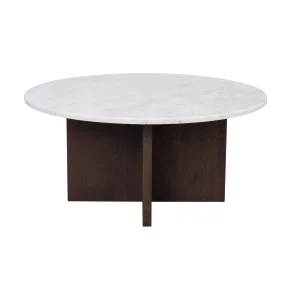 ROWICO Brooksville sofabord, rund - hvid marmor og brun egefinér (90)