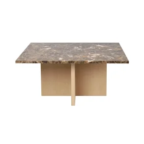 ROWICO Brooksville sofabord, kvadratisk - brun marmor og hvidpigmenteret egefinér (90x90)