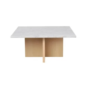 ROWICO Brooksville sofabord, kvadratisk - hvid marmor og hvidpigmenteret egefinér (90x90)