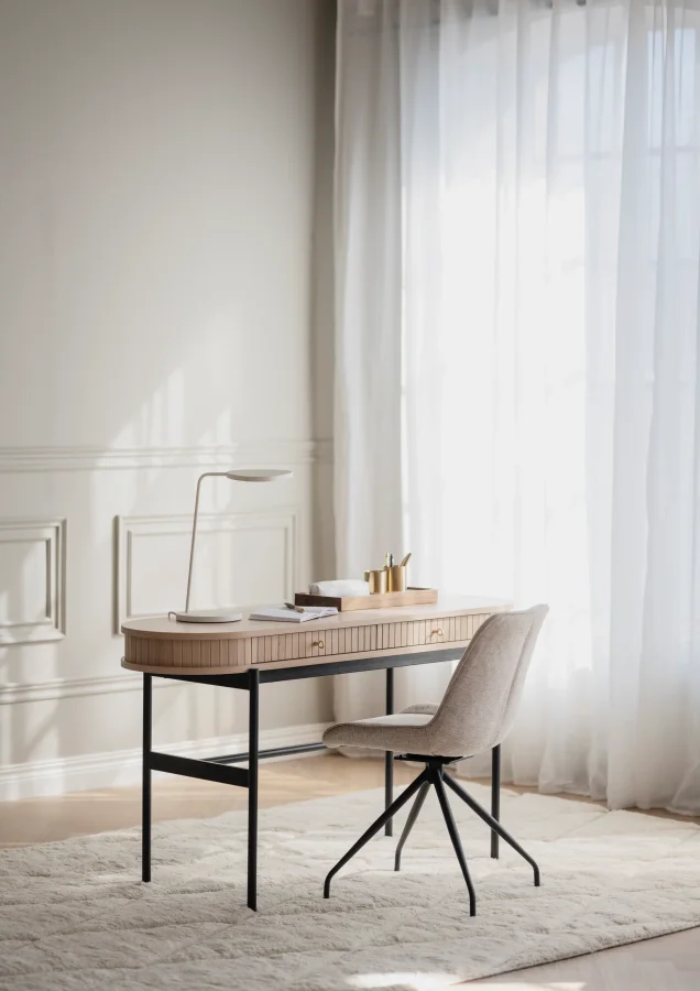 ROWICO Haddington konsolbord, m. 2 skuffer - hvidpigmenteret egefinér og sort metal (142x47)