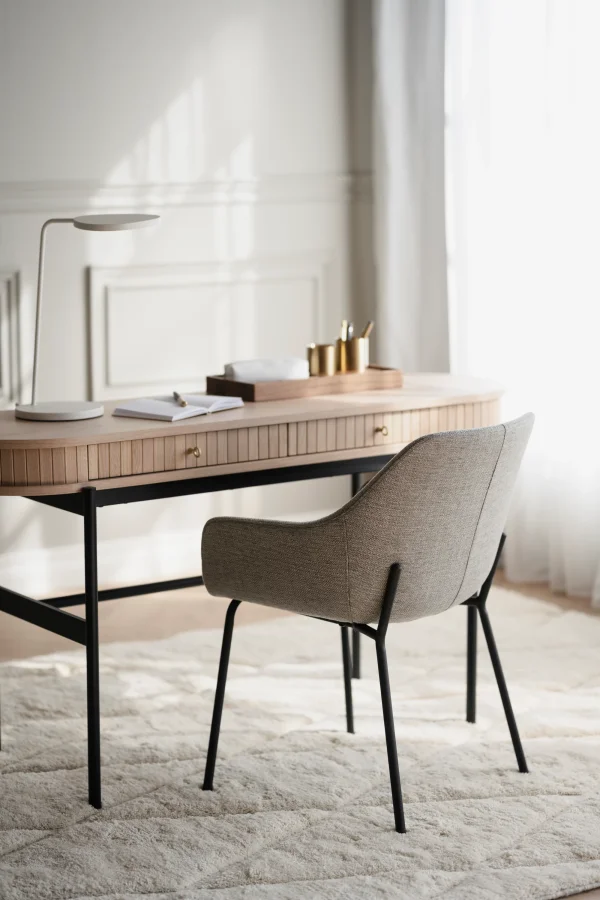 ROWICO Haddington konsolbord, m. 2 skuffer - hvidpigmenteret egefinér og sort metal (142x47)