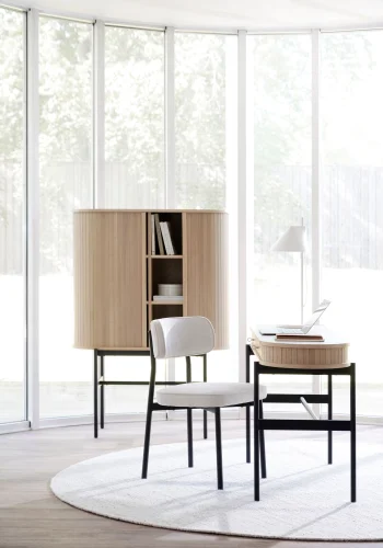 ROWICO Haddington konsolbord, m. 2 skuffer - hvidpigmenteret egefinér og sort metal (142x47)