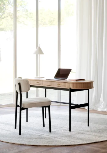 ROWICO Haddington konsolbord, m. 2 skuffer - hvidpigmenteret egefinér og sort metal (142x47)