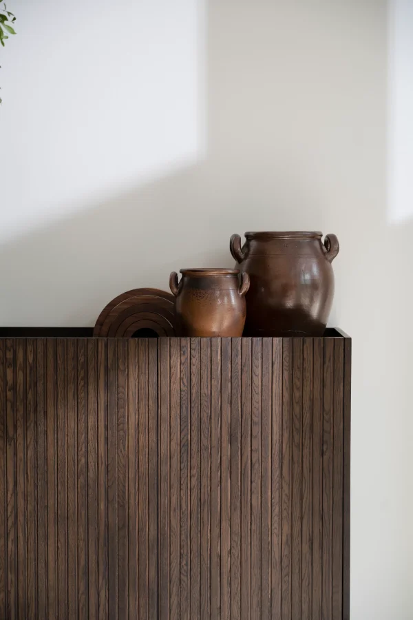 ROWICO Halifax skab, m. 2 lger og 2 hylder - brun egefinér og sort metal