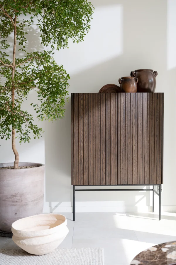 ROWICO Halifax skab, m. 2 lger og 2 hylder - brun egefinér og sort metal