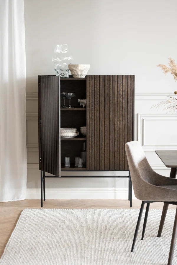 ROWICO Halifax skab, m. 2 lger og 2 hylder - brun egefinér og sort metal