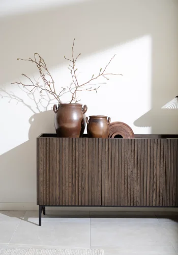 ROWICO Halifax sknk, m. 3 lger og 3 hylder - brun egefinér og sort metal