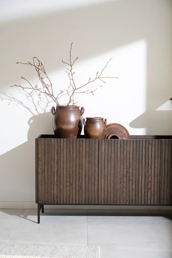 ROWICO Halifax sknk, m. 3 lger og 3 hylder - brun egefinér og sort metal