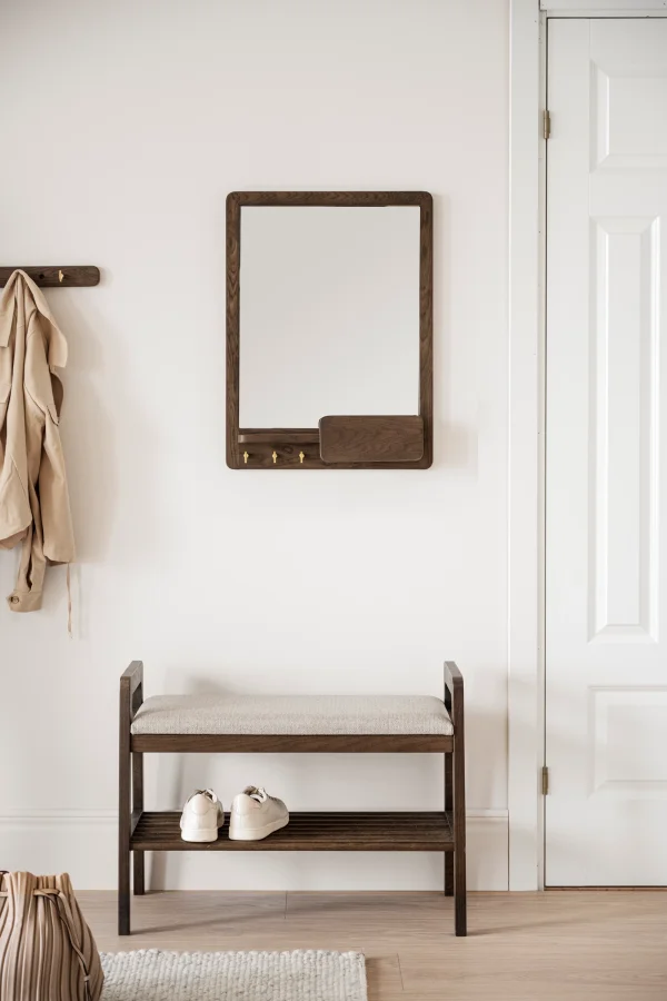 ROWICO Inverness bnk, m. 1 hylde - beige polypropylen og brun eg (75x40)