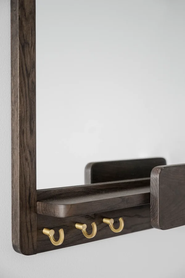 ROWICO Inverness vgspejl, m. 3 kroge og 1 hylde - spejlglas og brun eg (60x45)