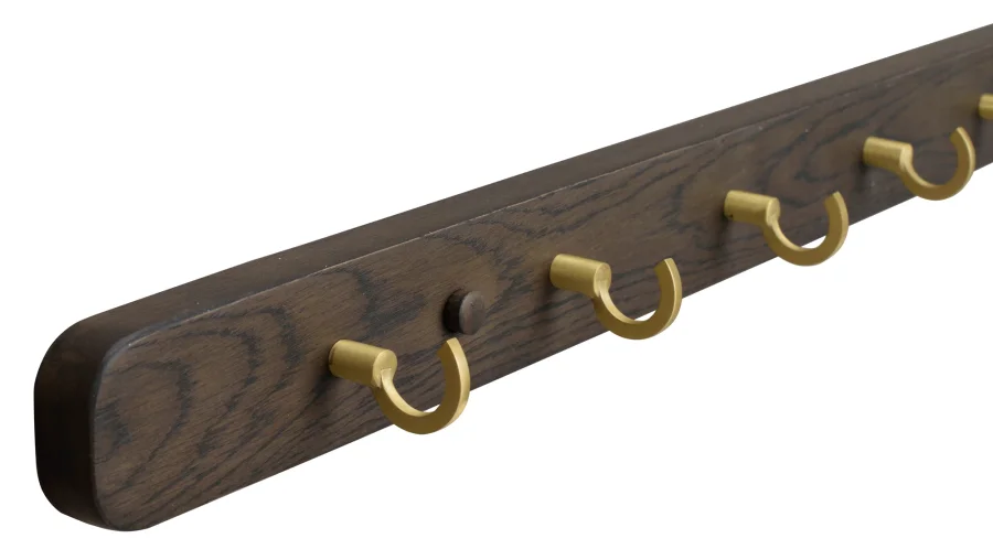 ROWICO Inverness knagerkke, m. 6 knager - guld metal og brun eg (B:65)