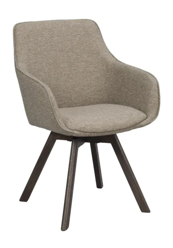 ROWICO Alison spisebordsstol, drejelig, m. armln - mrk beige stof og brun egetr