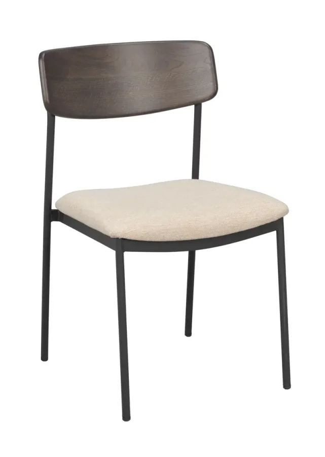 ROWICO Maymont spisebordsstol, stabelbar - lys beige stof, brun eg og sort metal