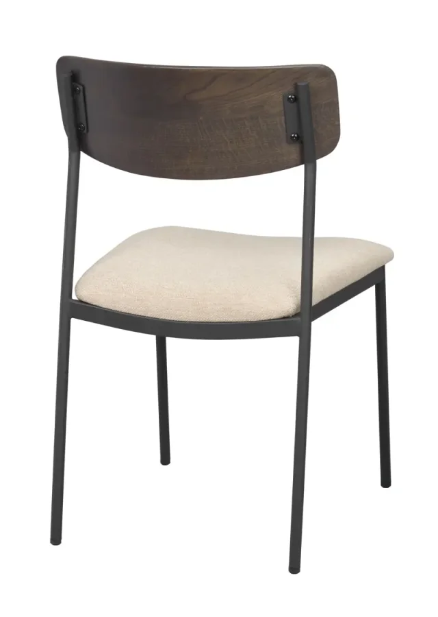 ROWICO Maymont spisebordsstol, stabelbar - lys beige stof, brun eg og sort metal