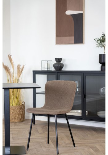 HOUSE NORDIC Fano cafebord, kvadratisk - mrk sten gr melamin og sort stl (70x70)