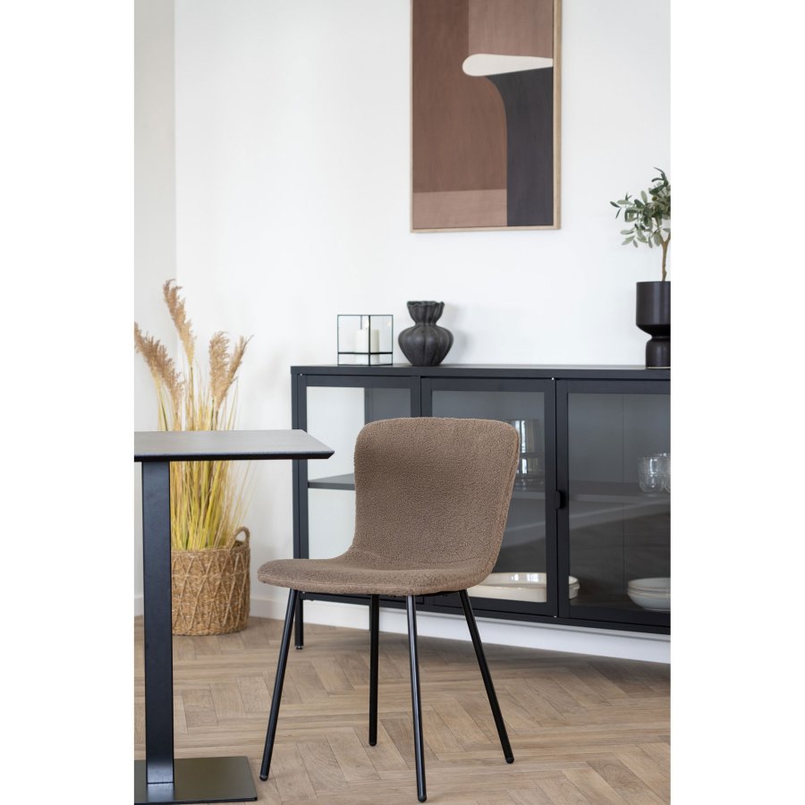 HOUSE NORDIC Fano cafebord, kvadratisk - mrk sten gr melamin og sort stl (70x70)