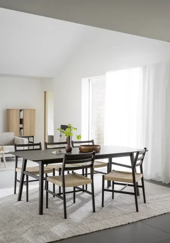 ROWICO Harlan spisebordsstol - lys beige papirsnor og brun eg