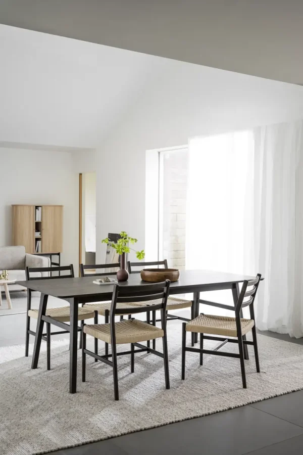 ROWICO Harlan spisebordsstol - lys beige papirsnor og brun eg